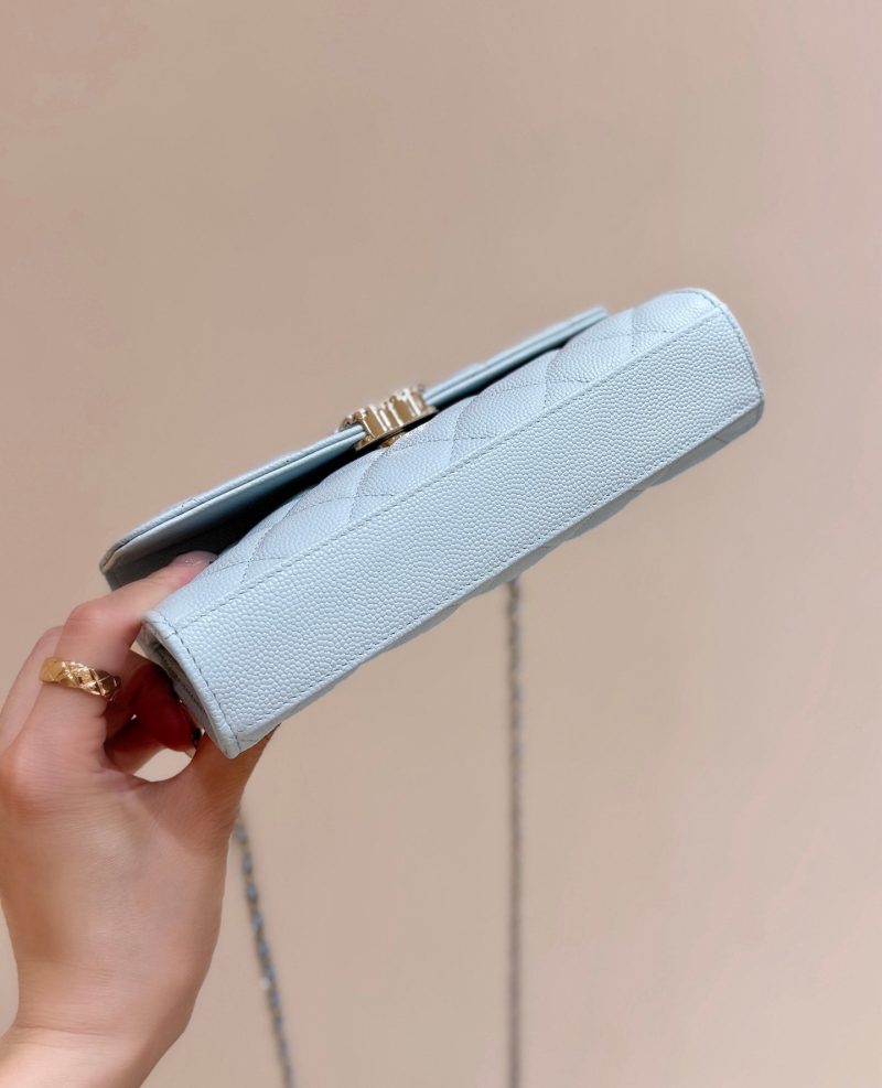 CC 25S Kelly Bag Top Handle 18cm Cloud Blue Grained Calfskin