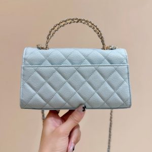 CC 25S Kelly Bag Top Handle 18cm Cloud Blue Grained Calfskin