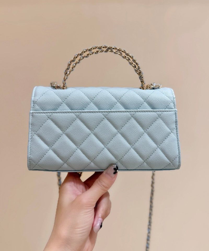 CC 25S Kelly Bag Top Handle 18cm Cloud Blue Grained Calfskin