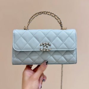 CC 25S Kelly Bag Top Handle 18cm Cloud Blue Grained Calfskin