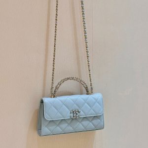 CC 25S Kelly Bag Top Handle 18cm Cloud Blue Grained Calfskin