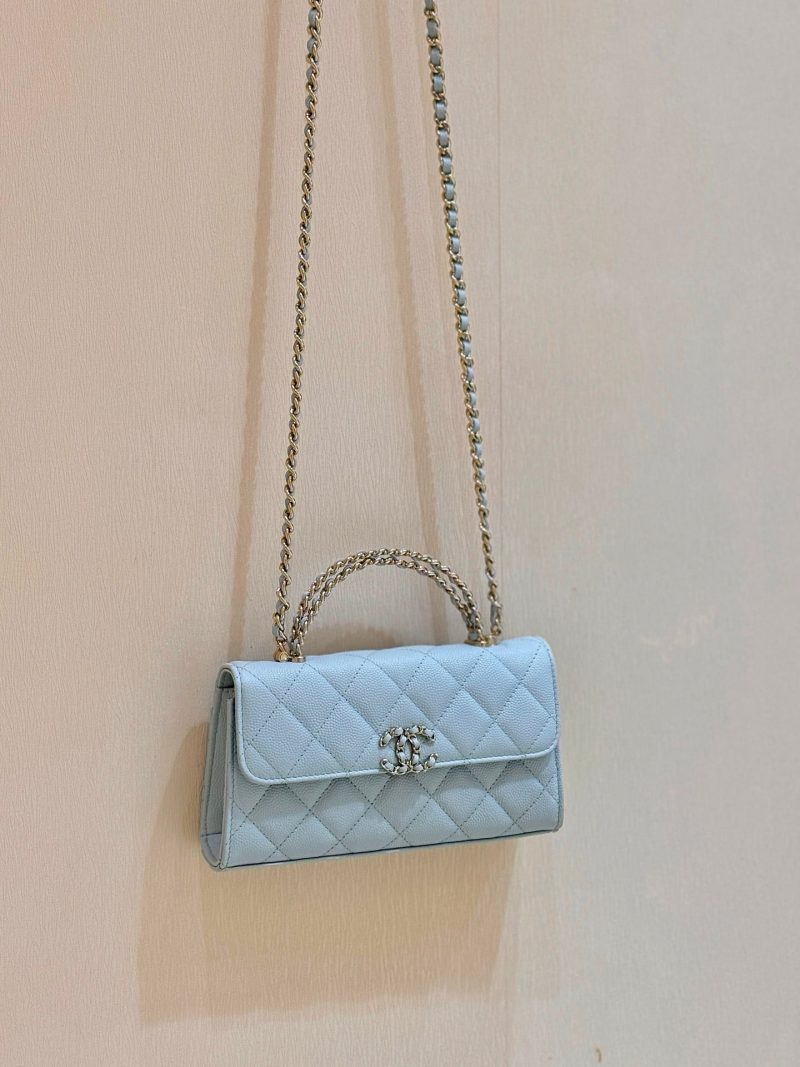 CC 25S Kelly Bag Top Handle 18cm Cloud Blue Grained Calfskin