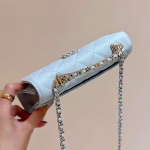 CC 25S Kelly Bag Top Handle 18cm Cloud Blue Grained Calfskin