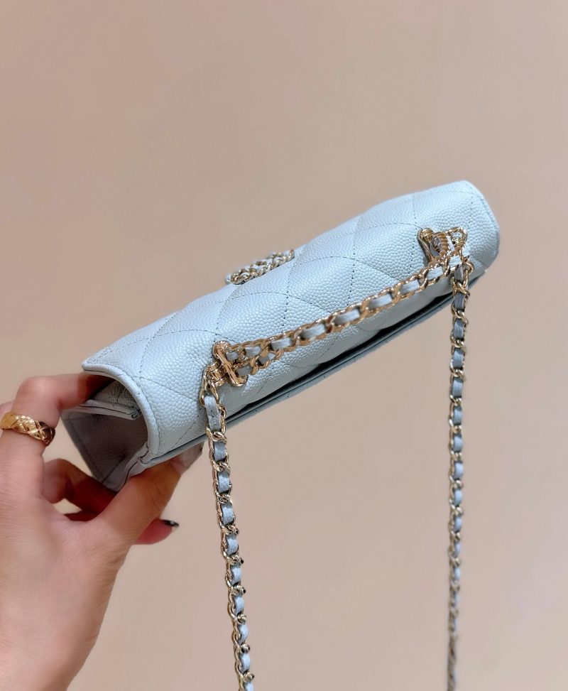 CC 25S Kelly Bag Top Handle 18cm Cloud Blue Grained Calfskin