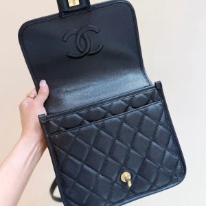 Chanel 2025 Four-Leaf Clover Backpack Black Gold Caviar Leather 342116