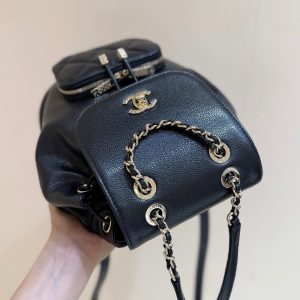 Chanel 2025 Affinity Backpack Black Gold Caviar Leather 343094