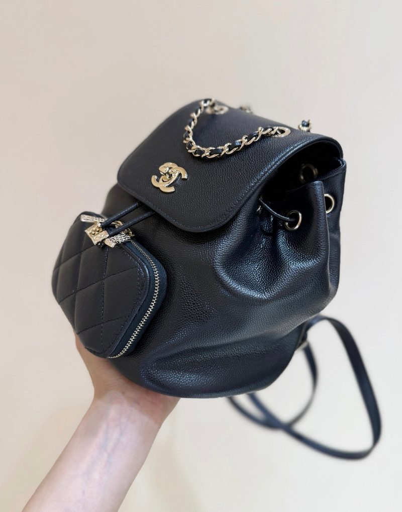 Chanel 2025 Affinity Backpack Black Gold Caviar Leather 343094