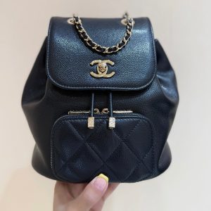 Chanel 2025 Affinity Backpack Black Gold Caviar Leather 343094