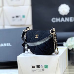 Chanel 2025 Clutch With Chain Black Gold Velvet Leather 346012