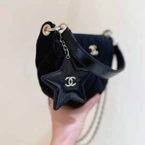 Chanel 2025 Clutch With Chain Black Gold Velvet Leather 346012