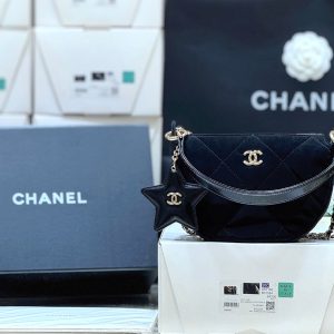 Chanel 2025 Clutch With Chain Black Gold Velvet Leather 346012