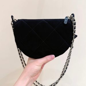 Chanel 2025 Clutch With Chain Black Gold Velvet Leather 346012