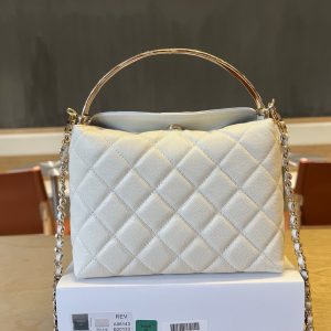 CC Handle Vintage Bag 19cm White Caviar 277774 GHW