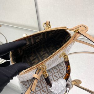 BY THE WAY MINI 21 IN WHITE WOOL AND CAMEL BROWN RAFFIA CALFSKIN TRIM