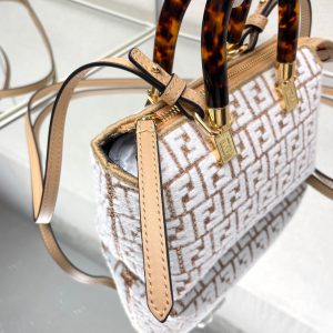 BY THE WAY MINI 21 IN WHITE WOOL AND CAMEL BROWN RAFFIA CALFSKIN TRIM