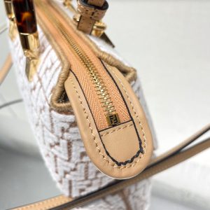 BY THE WAY MINI 21 IN WHITE WOOL AND CAMEL BROWN RAFFIA CALFSKIN TRIM