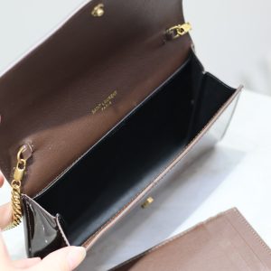 uptown chain wallet 19cm dark brown patent calfskin