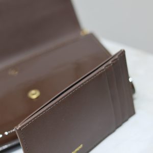 uptown chain wallet 19cm dark brown patent calfskin