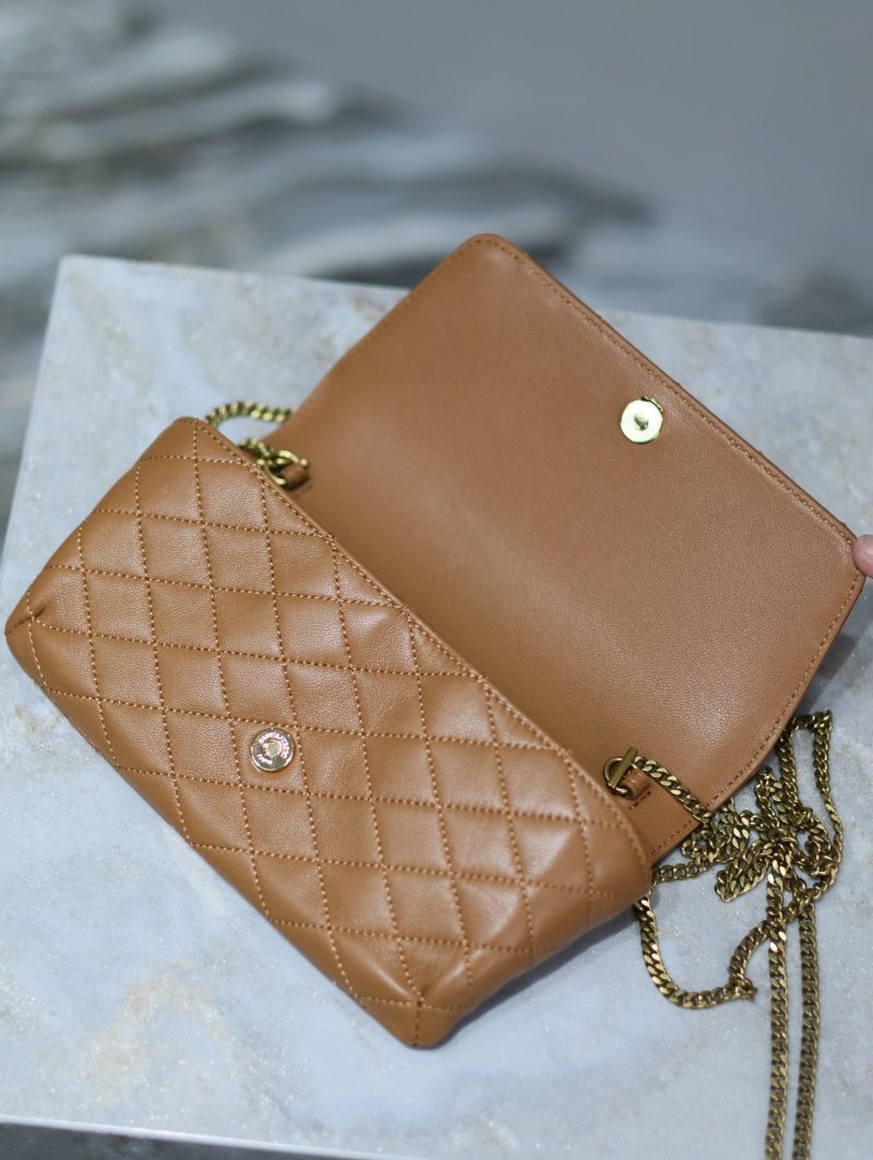 Gaby Phone Bag 19cm Light Brown Quilted Leather GHW