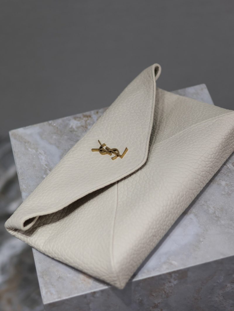YSL WHITE LAMBSKIN CLUTCH 225388