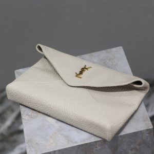 YSL WHITE LAMBSKIN CLUTCH 225388