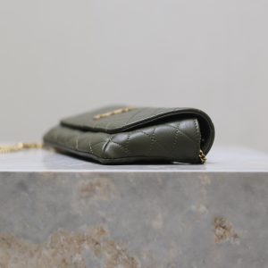 Gaby Phone Bag 19cm Olive Green Quilted Leather