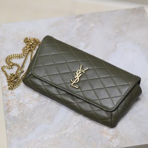 Gaby Phone Bag 19cm Olive Green Quilted Leather