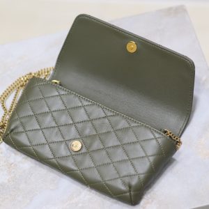 Gaby Phone Bag 19cm Olive Green Quilted Leather