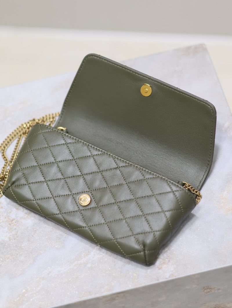 Gaby Phone Bag 19cm Olive Green Quilted Leather