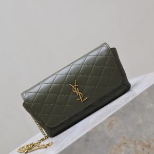 Gaby Phone Bag 19cm Olive Green Quilted Leather
