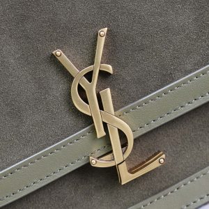 YSL Solferino Shoulder Bag Olive Green Suede Leather