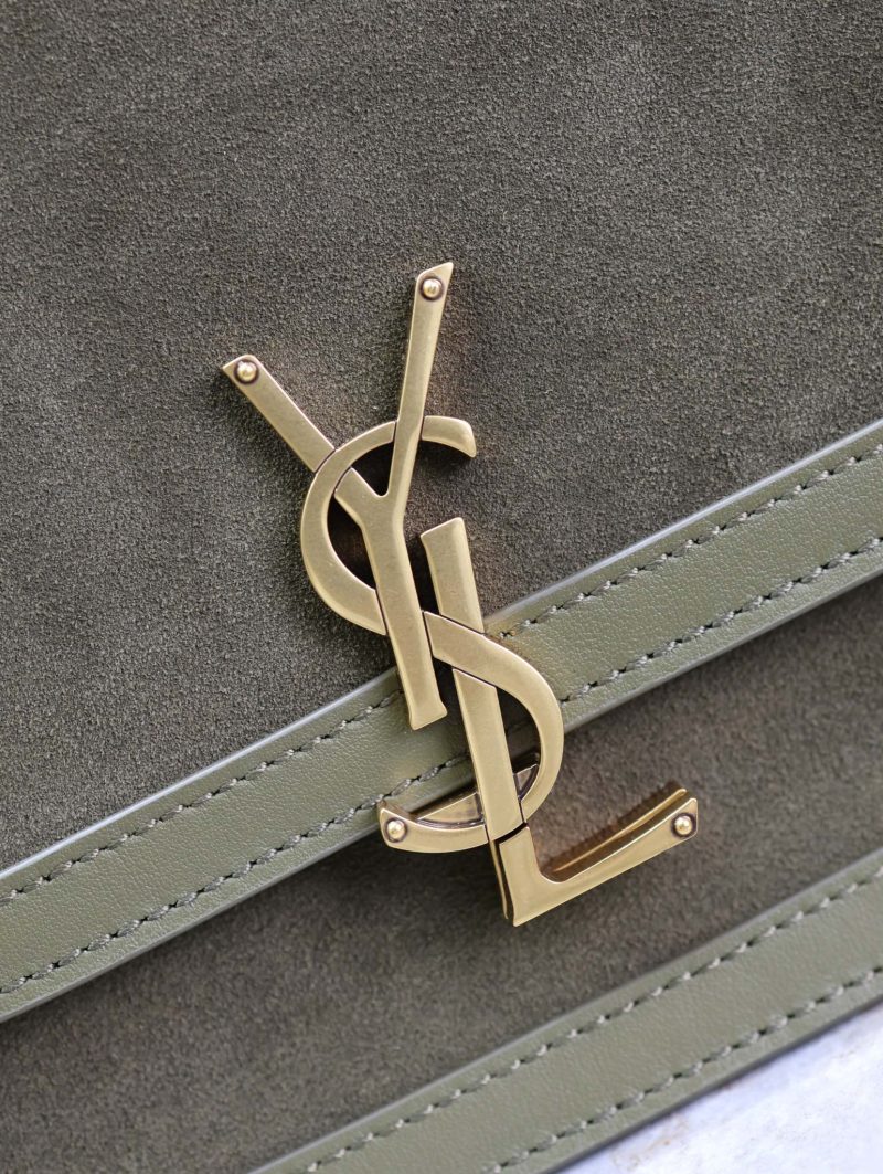 YSL Solferino Shoulder Bag Olive Green Suede Leather