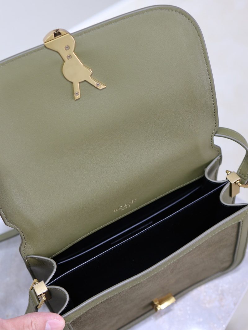 YSL Solferino Shoulder Bag Olive Green Suede Leather