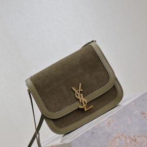 YSL Solferino Shoulder Bag Olive Green Suede Leather