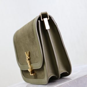 YSL Solferino Shoulder Bag Olive Green Suede Leather