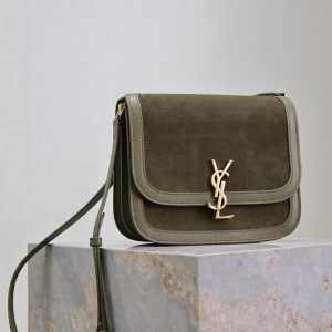 YSL Solferino Shoulder Bag Olive Green Suede Leather