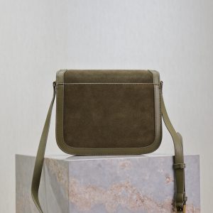 YSL Solferino Shoulder Bag Olive Green Suede Leather