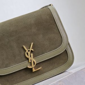 YSL Solferino Shoulder Bag Olive Green Suede Leather