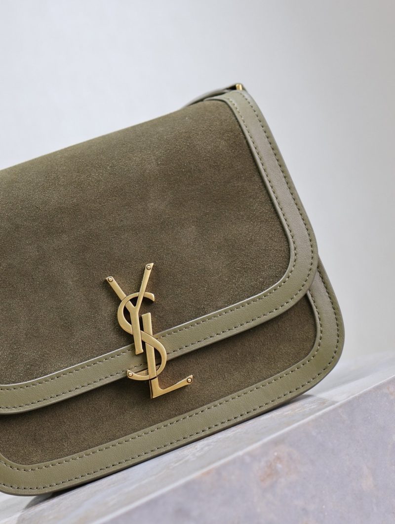 YSL Solferino Shoulder Bag Olive Green Suede Leather
