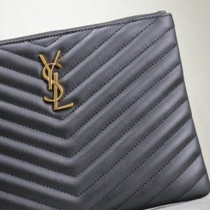 CLUTCH 24 IN BLACK QUILTED CALFSKIN GOLD BUCKLE