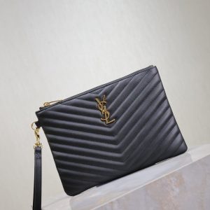 CLUTCH 24 IN BLACK QUILTED CALFSKIN GOLD BUCKLE