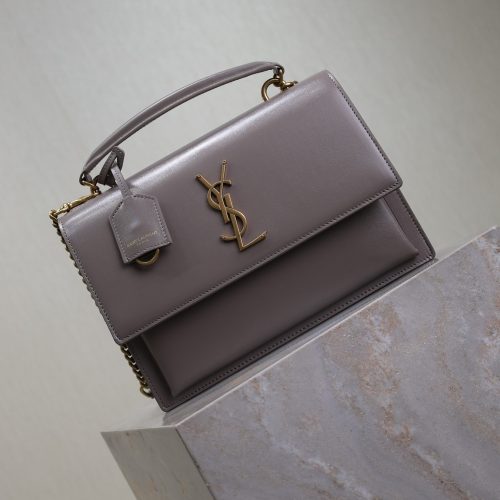 YSL Sunset Handbags 25cm Grey Cowhide