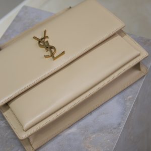 YSL Sunset Handbags 25cm Beige Cowhide