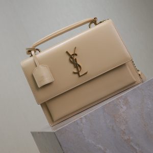 YSL Sunset Handbags 25cm Beige Cowhide
