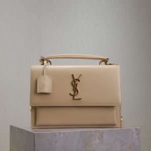 YSL Sunset Handbags 25cm Beige Cowhide