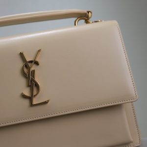 YSL Sunset Handbags 25cm Beige Cowhide