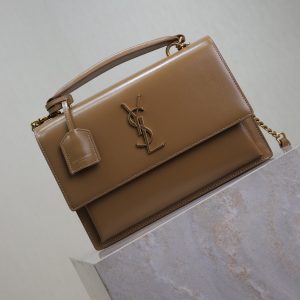 YSL Sunset Handbags 25cm Brown Cowhide