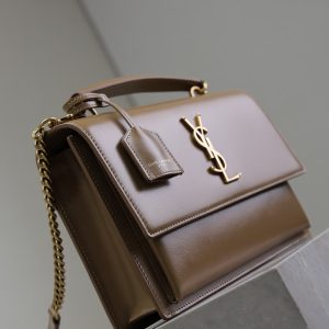 YSL Sunset Handbags 25cm Brown Cowhide