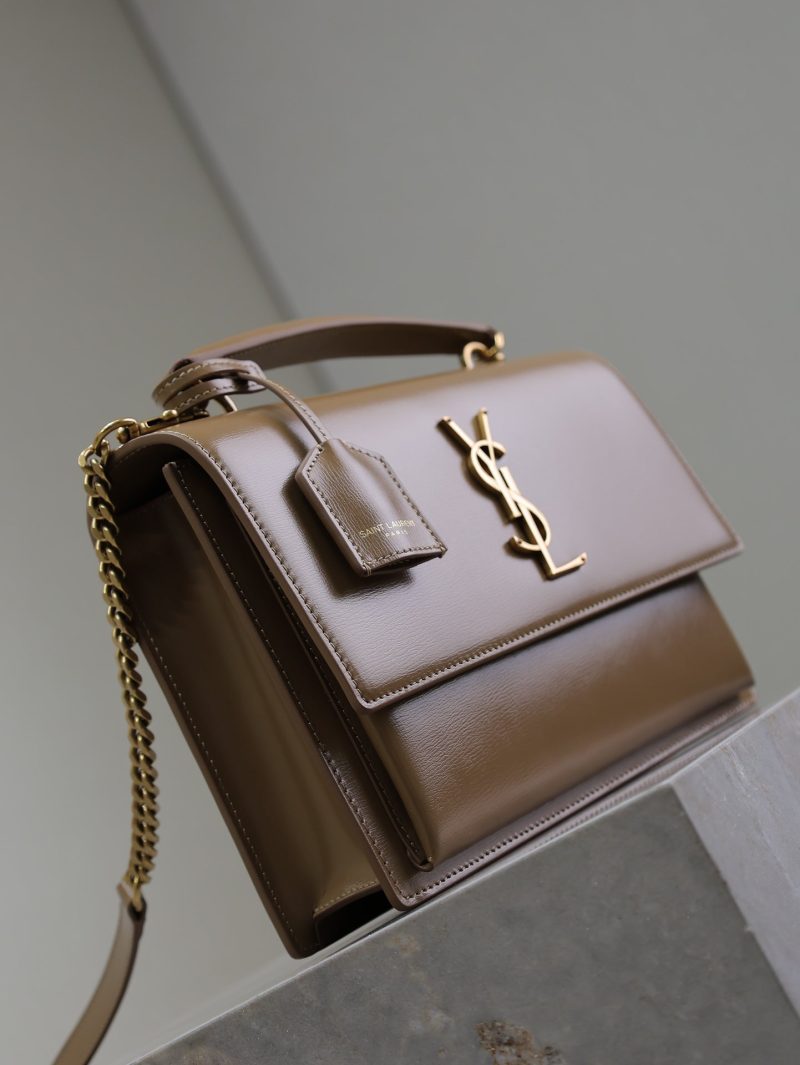 YSL Sunset Handbags 25cm Brown Cowhide