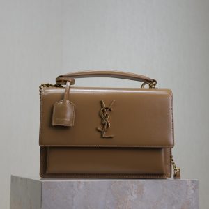 YSL Sunset Handbags 25cm Brown Cowhide
